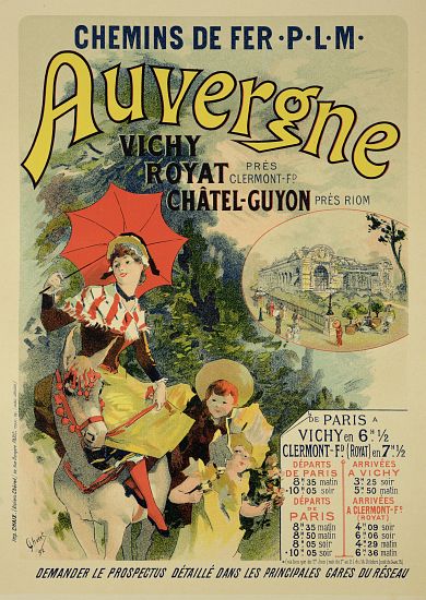 Reproduction of a poster advertising the 'Auvergne Railway', France from Jules Chéret