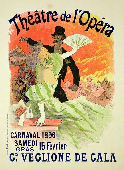 Reproduction of a Poster Advertising the 1896 Carnival at the Theatre de l'Opera from Jules Chéret