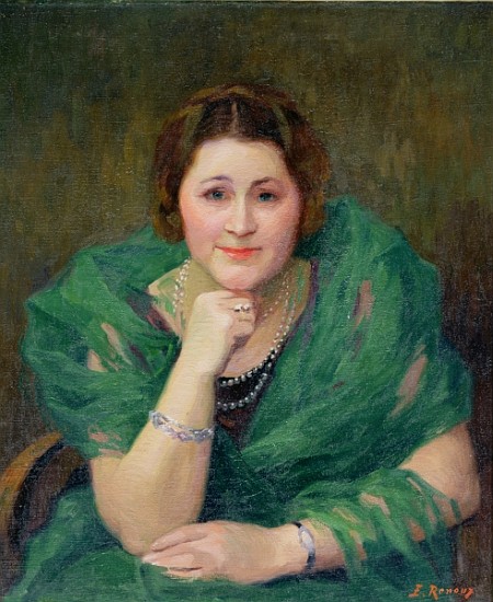 Portrait of a Russian Woman with a Green Scarf from Jules Ernest Renoux