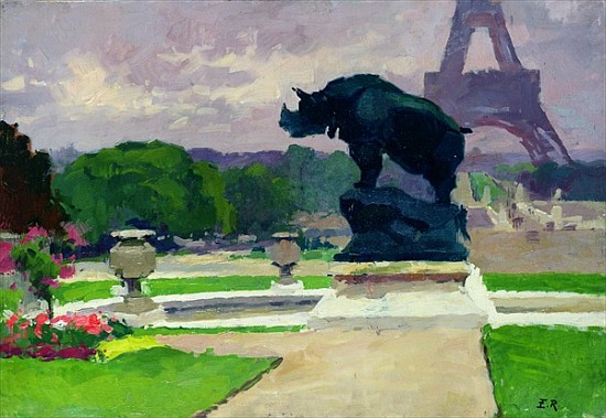 The Trocadero Gardens and the Rhinoceros by Jacquemart from Jules Ernest Renoux