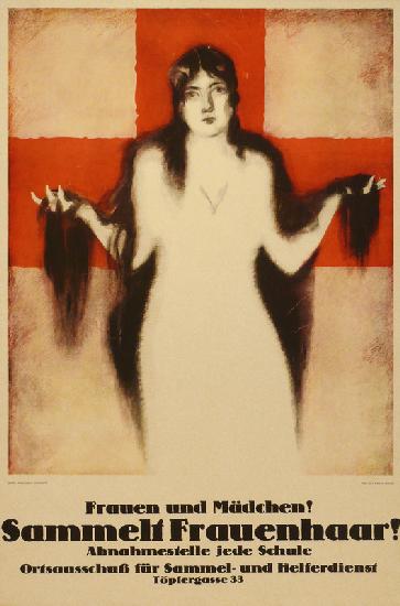 German poster encouraging women to donate their hair to the war effort