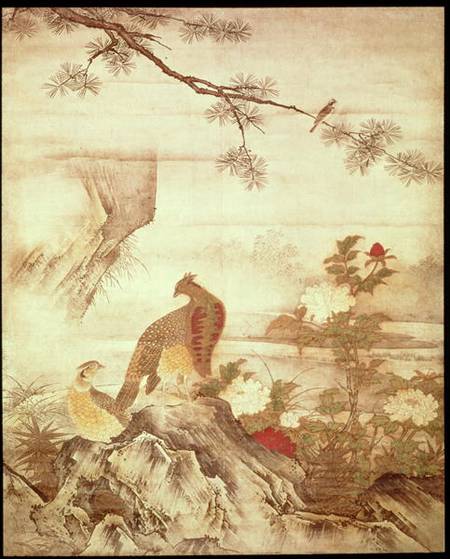 Pheasants and peonies, from a series of scrolls representing Birds and Flowers of the Four Seasons, from Kano  Motonobu
