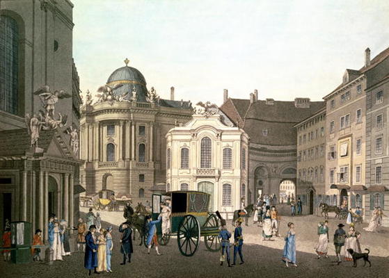 View of Michaelerplatz showing the Old Burgtheater (hand-coloured engraving) from Karel Postl