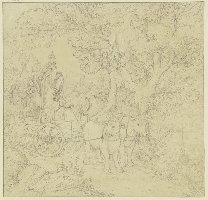 Die Heilige Elisabeth auf einem mit Ochsen bespannten Wagen, von Engeln geleitet from Karl Ballenberger