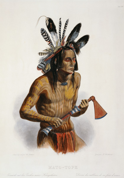 Mato-Tope, Adorned with the Insignia of his Warlike Deeds, plate 14 from Volume 2 of 'Travels in the from Karl Bodmer
