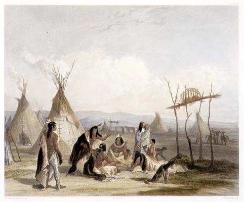 Funeral Scaffold of a Sioux Chief near Fort Pierre, plate 11 from Volume 2 of 'Travels in the Interi from Karl Bodmer