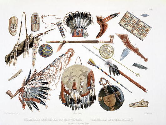 Indian Utensils and Arms, plate 48 from Volume 2 of 'Travels in the Interior of North America', engr from Karl Bodmer