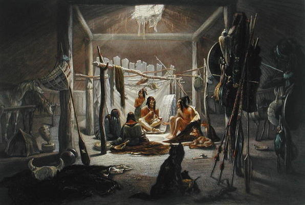 The Interior of the Hut of a Mandan Chief, plate 19 from Volume 2 of 'Travels in the Interior of Nor from Karl Bodmer