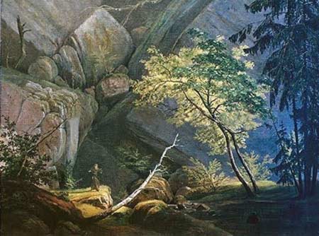 Rocklandscape with Monk from Carl Eduard Ferdinand Blechen