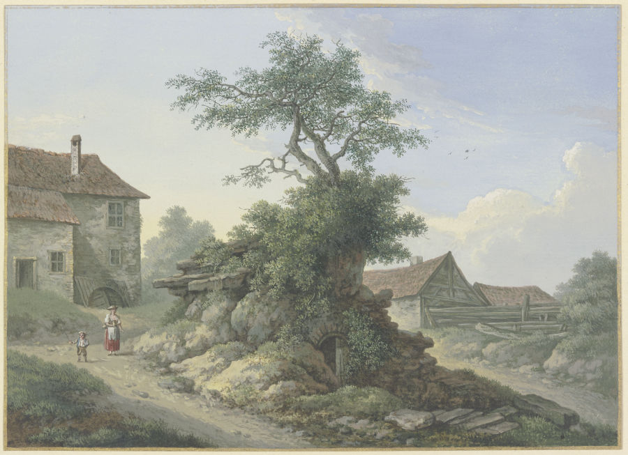 Bauernhof, in der Mitte ein Baum auf einer Kellerruine from Karl Franz Kraul