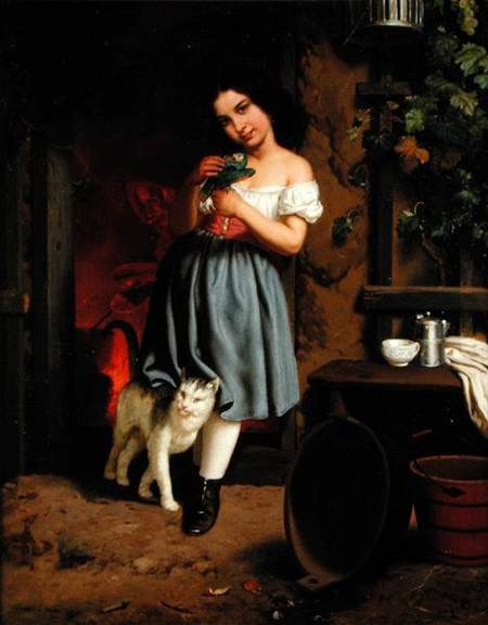 A Young Girl with a Cat from Karl Nahl