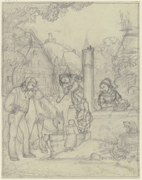 Knecht mit Pferd und Bauernkindern an einem Dorfbrunnen from Karl Sandhaas