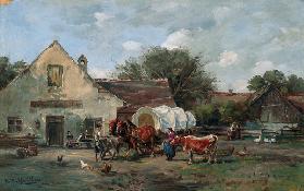 Smallholder waggon in front of a Dachauer inn.