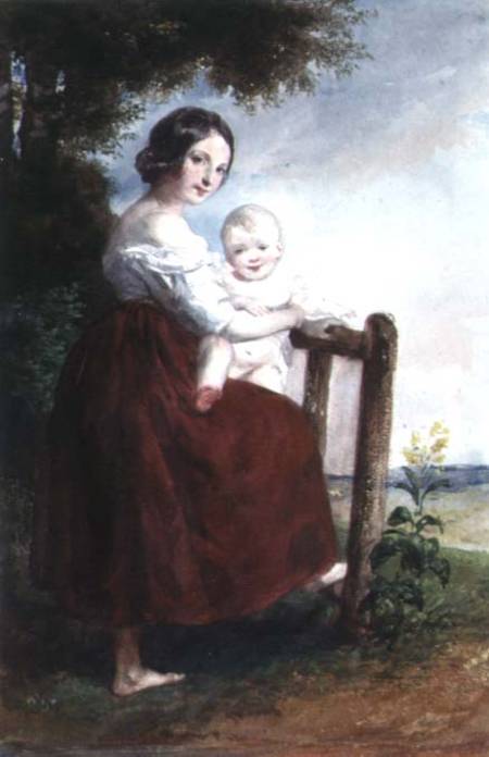 Girl holding a Baby: Landscape Background from Károly Brocky