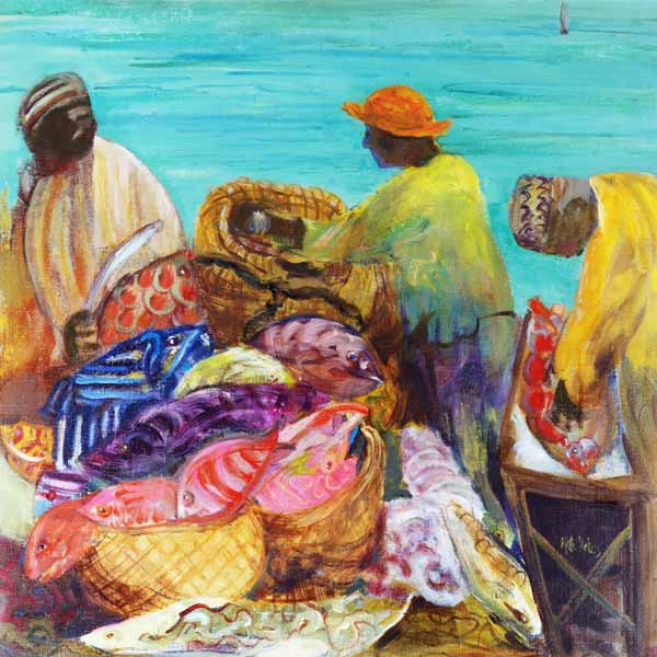 Sorting the Catch, Zanzibar (oil on canvas)  from Kate  Yates