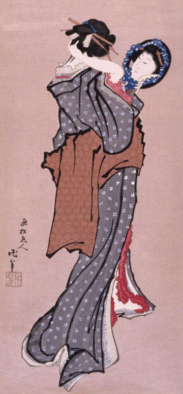 Woman looking in mirror from Katsushika Hokusai
