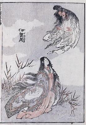A witch and a woman, from a Manga (colour woodblock print)