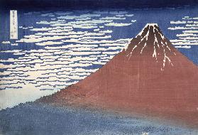 Fine weather with South wind, from 'Fugaku sanjurokkei' (Thirty-Six Views of Mount Fuji) c.1831 (col