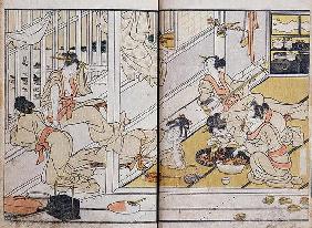 Women eating, from a Manga (colour woodblock print)
