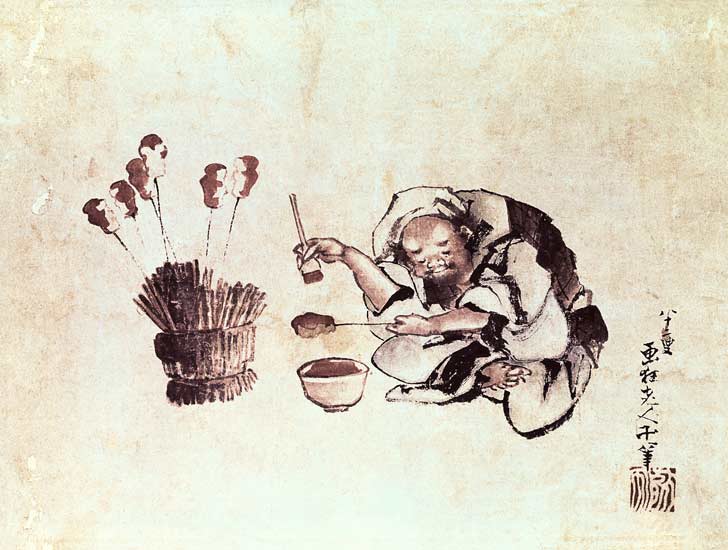 Craftsman painting toys (pen & ink and w/c on paper) from Katsushika Hokusai