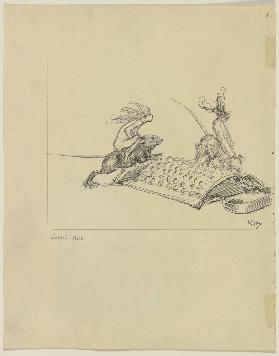 Zwei weibliche Akte reiten auf Ratten über ein Reibeisen