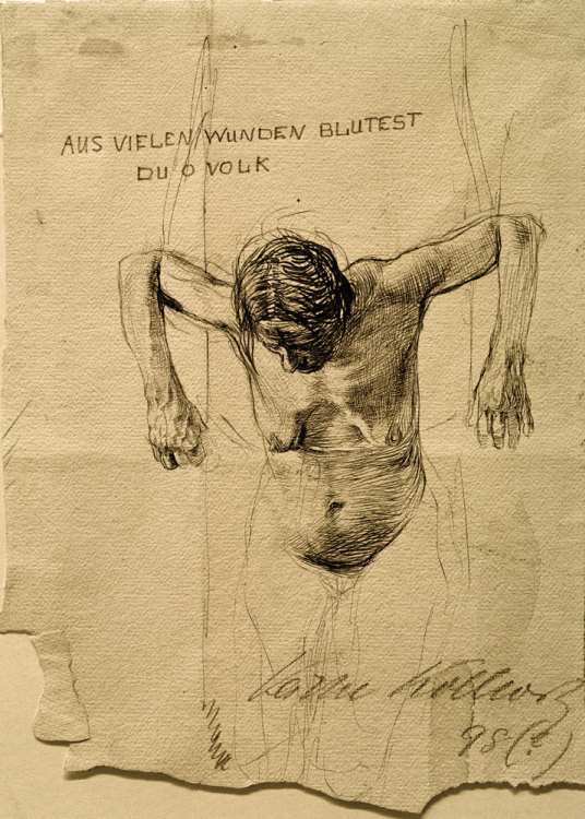 Nude study for engraving 'Aus vielen Wunden blutest du, o Volk' from Käthe Kollwitz