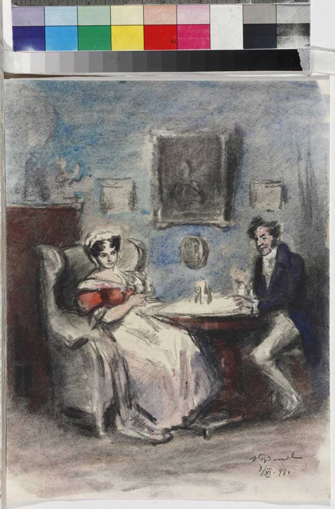 Illustration for the poem Count Nulin by A. Pushkin from Konstantin Iwanowitsch Rudakow