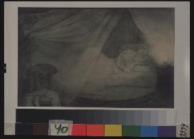 In the bed-room. Illustration for the poem Count Nulin by A. Pushkin