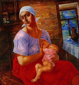 Russian farmer's wife when breastfeeding her baby.