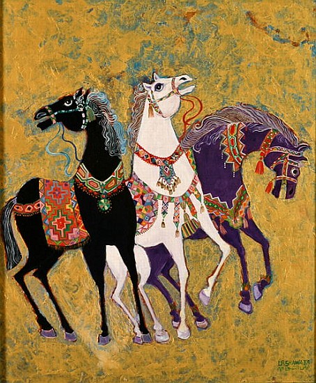 3 Horses, 1975 (acrylic on board)  from Laila  Shawa