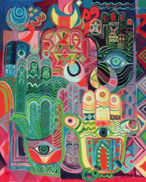 Hands as Amulets II, 1992 (acrylic on canvas)  from Laila  Shawa