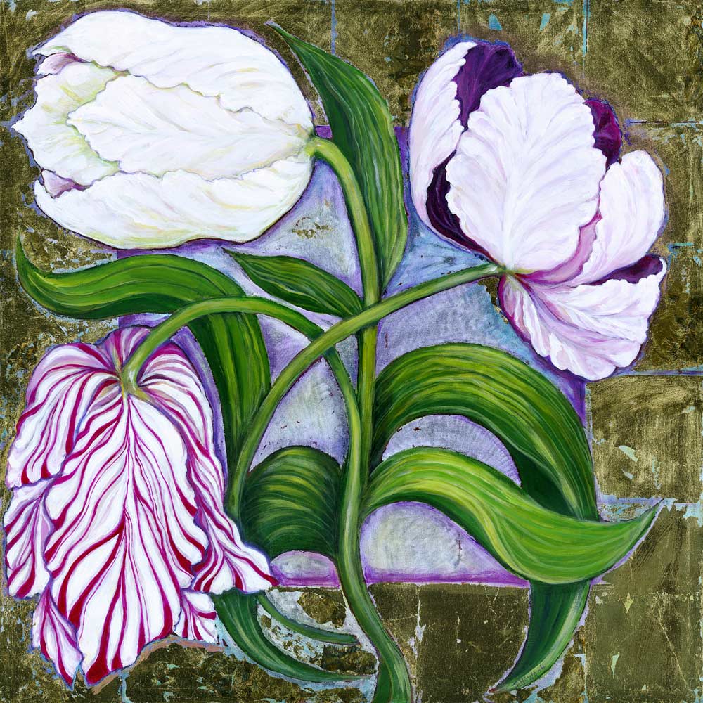 Tulips, 2004 (acrylic and metal leaf on canvas)  from Laila  Shawa