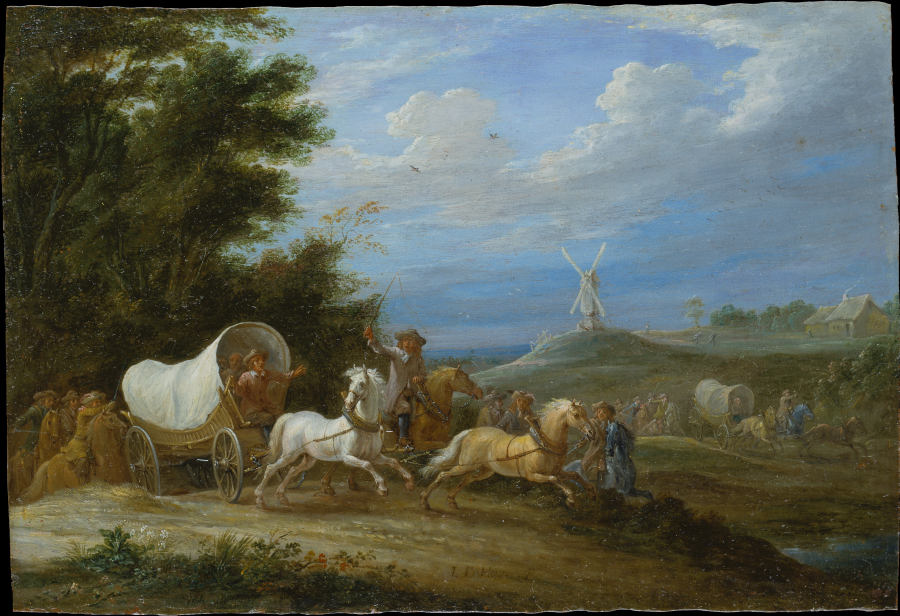 Landscape with the Attack on a Covered Wagon by a Group of Riders from Lambert de Hondt