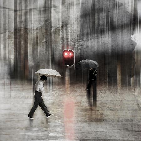 passerby in the rain