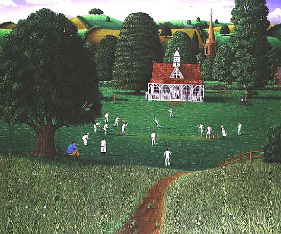 Cricket Match at St. Mary''s Grange, Wilts, 1986 (acrylic on linen)  from Larry  Smart