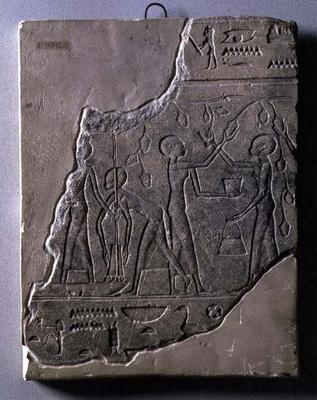 Bas relief of priestesses gathering grapes, 26th-30th Dynasty (stone) from Late Period Egyptian