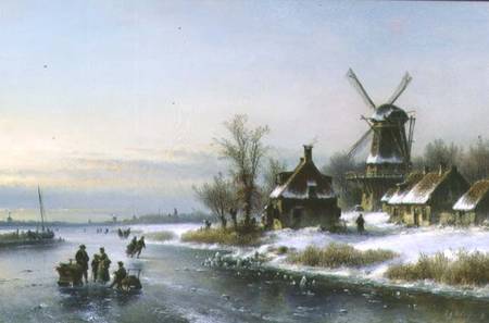 Windmill by a Frozen River from Laurens Johannes Kleijn