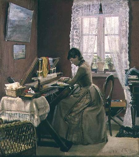 Johanne Wilde, the artist's wife, at her loom from Lauritz Andersen Ring