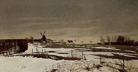 Late winter landscape with windmill