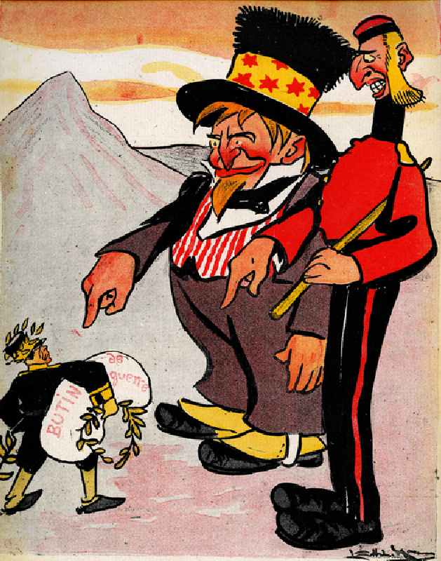 America and England threaten Japan - "you can keep your Laurels, but leave us the loot" 1904 (litho) from Leal de Camara