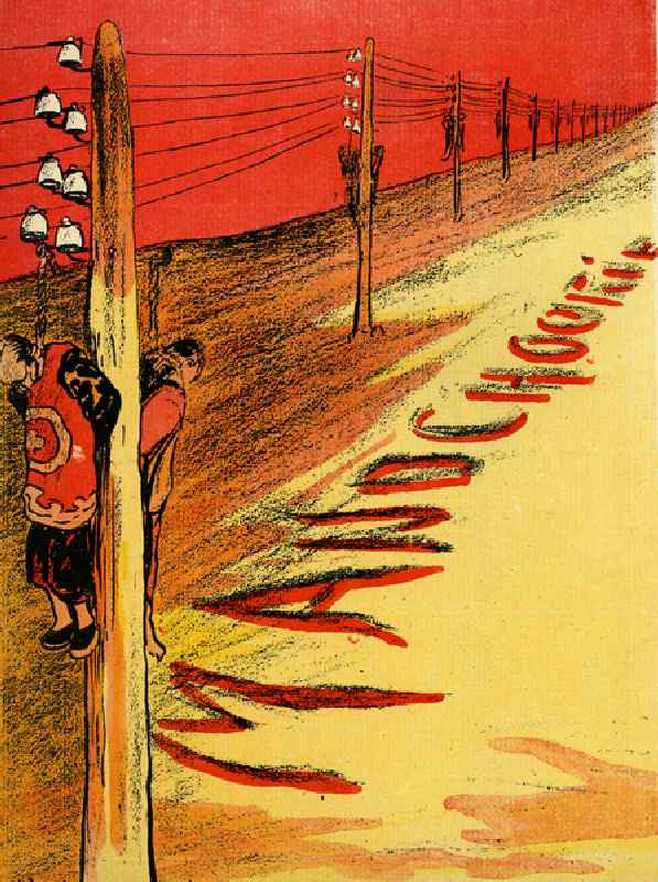 First Steps towards progress - Massacred Manchurian civilians hanging from telegraph poles, 1904 (li from Leal de Camara