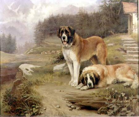 Two St. Bernards in an Alpine Landscape from Leghe Suthers