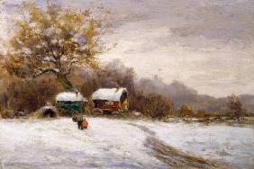 Gypsy Caravans in the Snow (oil on canvas)