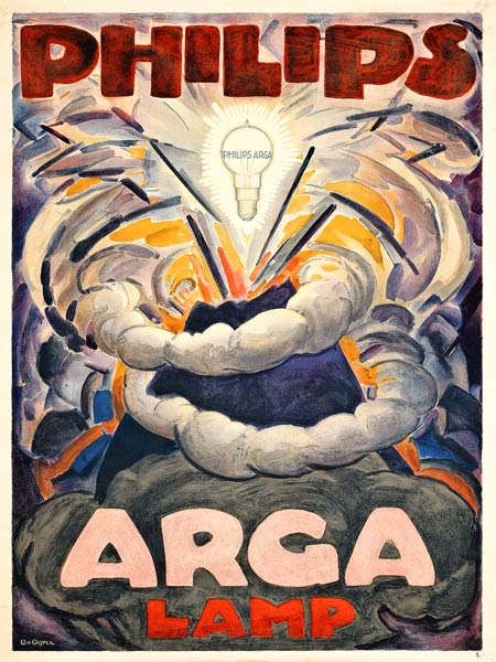 Poster advertising Philips Arga Lamp from Leo Gestel