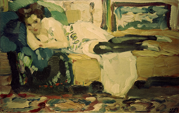 Dame auf dem Sofa, um 1908. from Leo Putz