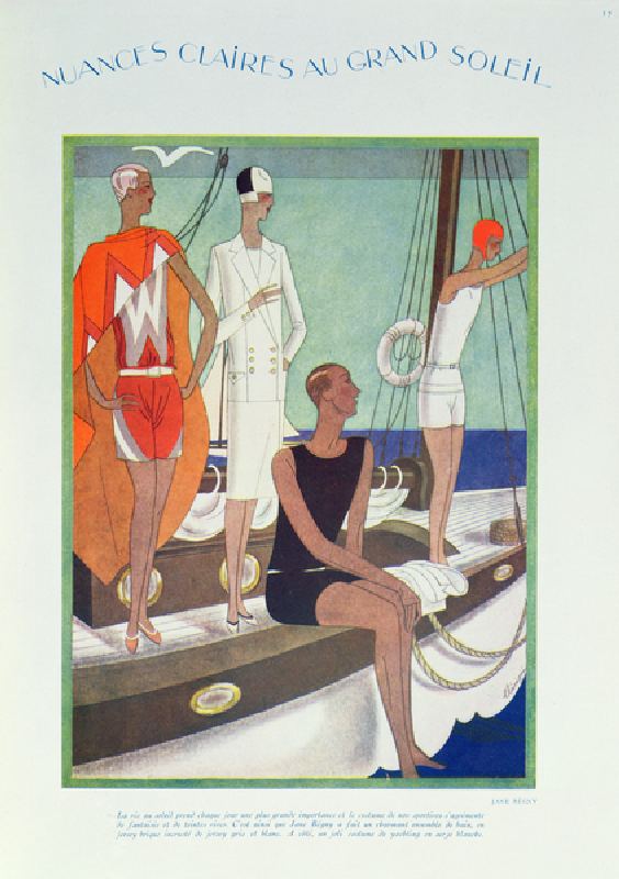 Summer Life on the yacht, fashion plate from Femina magazine, May 1927 (colour litho) from Leon Benigni