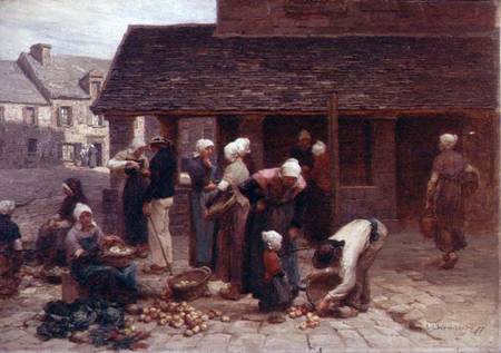 The Market Place of Ploudalmezeau, Brittany from Leon Augustin Lhermite