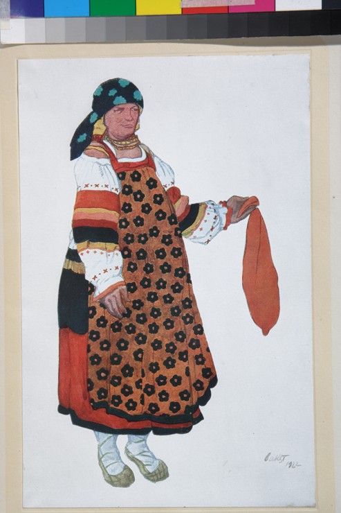 Peasant woman. Costume design for the Vaudeville "Old Moscow" at the Théâtre Femina in Paris from Leon Nikolajewitsch Bakst