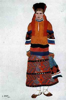Costume design for a Peasant Girl, 1922 (colour litho) from Leon Nikolajewitsch Bakst