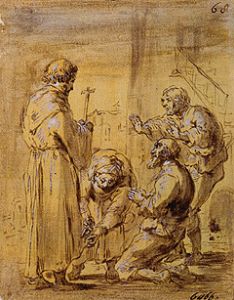 Lazarillo introduces itself to the monks as a successor of the hermit from Leonard Bramer